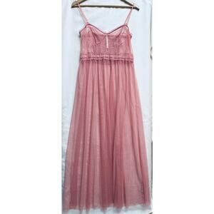 Anthropologie Sheer Corset Slip Dress pink sheer midi dress corset-style Medium